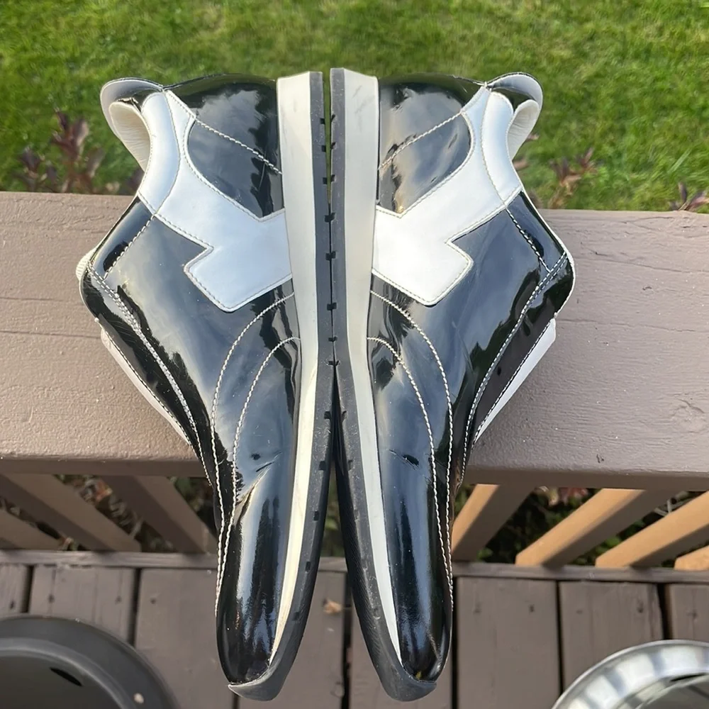 Salvatore Ferragamo Black Patent and White Leather Slip On Sneaker Shoes 10 B - Picture 14 of 16